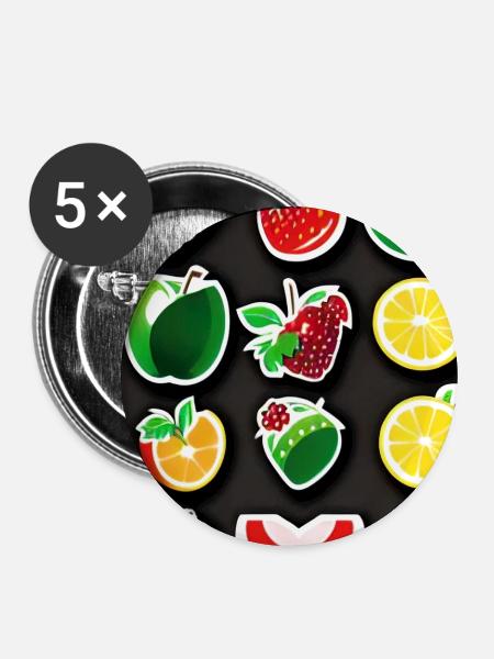 Neonfarbene Fruchtaufkleber - Buttons mittel 32 mm (5er Pack) - Weiß