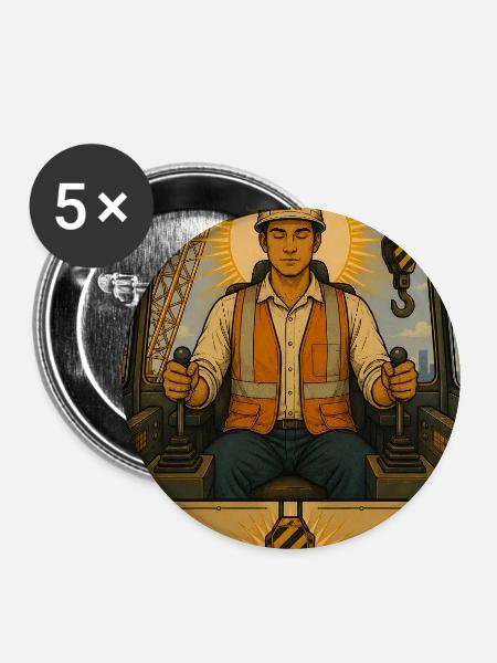 Kranführer | Baustelle Kran Tarot - Buttons mittel 32 mm (5er Pack) - Weiß