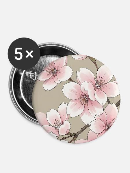 Sakura Kirschblüte - Buttons mittel 32 mm (5er Pack) - Weiß