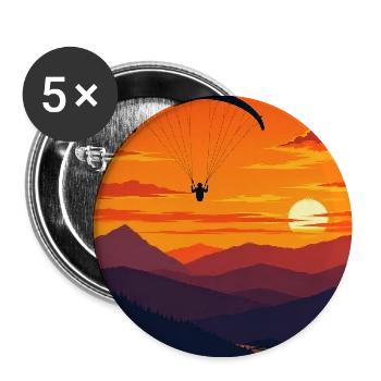 Sonnenuntergang Paraglider über Bergkette - Buttons mittel 32 mm (5er Pack) - Weiß - Vorne