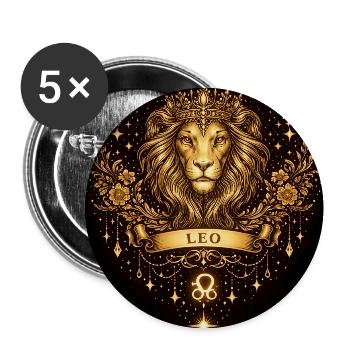 Golden Zodiac Collection – Leo Astrology Gold  - Buttons mittel 32 mm (5er Pack) - Weiß - Vorne