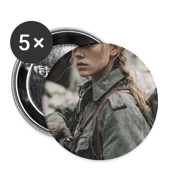 Kriegsheldin im Schlamm Militärlook - Buttons mittel 32 mm (5er Pack) - Weiß - Vorne