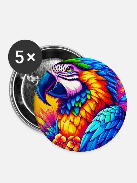 Papagei - Buttons mittel 32 mm (5er Pack) - Weiß