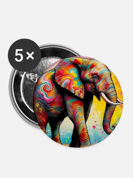 Elefant - Buttons mittel 32 mm (5er Pack) - Weiß