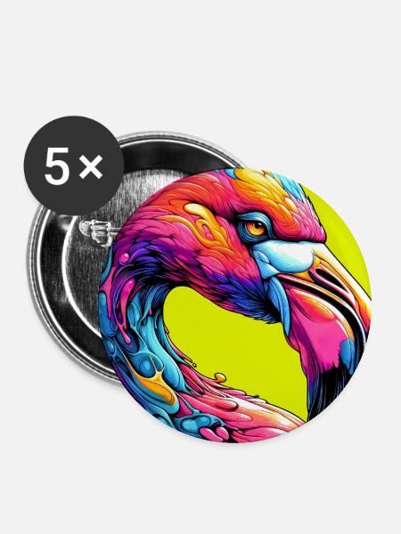 Flamingo - Buttons mittel 32 mm (5er Pack) - Weiß