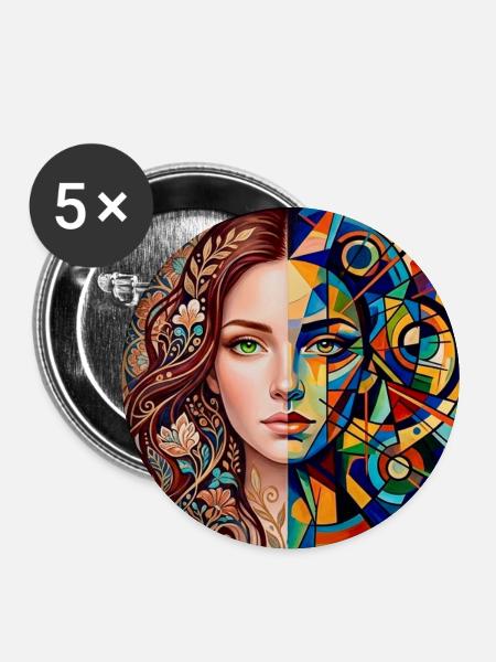 Natur trifft Geometrie – Halbporträt - Buttons mittel 32 mm (5er Pack) - Weiß