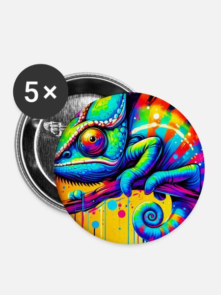 Chamäleon - Buttons mittel 32 mm (5er Pack) - Weiß