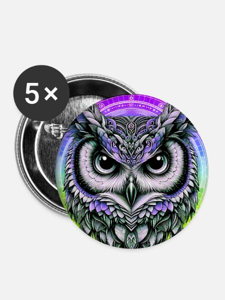 Eule - Buttons mittel 32 mm (5er Pack) - Weiß