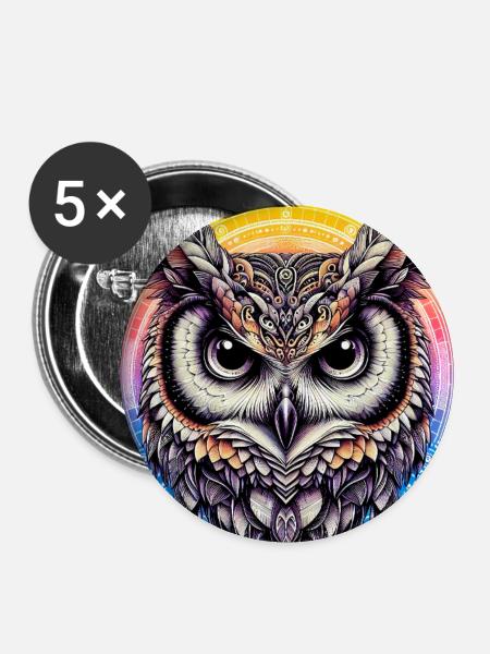 Eule - Buttons mittel 32 mm (5er Pack) - Weiß