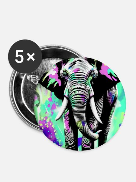 Elefant - Buttons mittel 32 mm (5er Pack) - Weiß