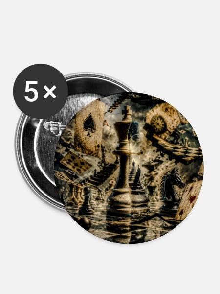 Surrealismus-Schach - Buttons mittel 32 mm (5er Pack) - Weiß