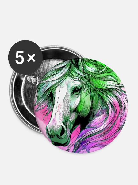 Pferd - Buttons mittel 32 mm (5er Pack) - Weiß
