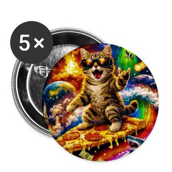 Space Cat on Pizza - Buttons medium 1.26"/32 mm (5-pack) - white - Front