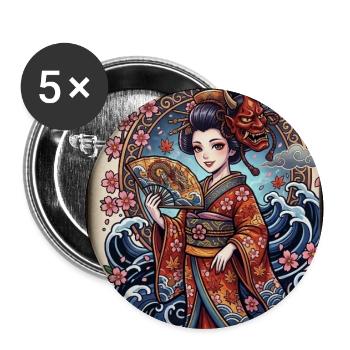 Geisha with demon mask and waves - Buttons medium 1.26"/32 mm (5-pack) - white - Front