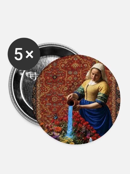 Renaissance-Dame streut Blumen - Buttons mittel 32 mm (5er Pack) - Weiß