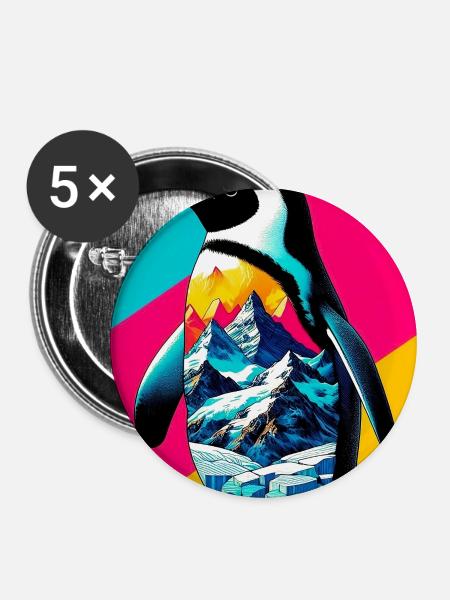 Pinguin - Buttons mittel 32 mm (5er Pack) - Weiß