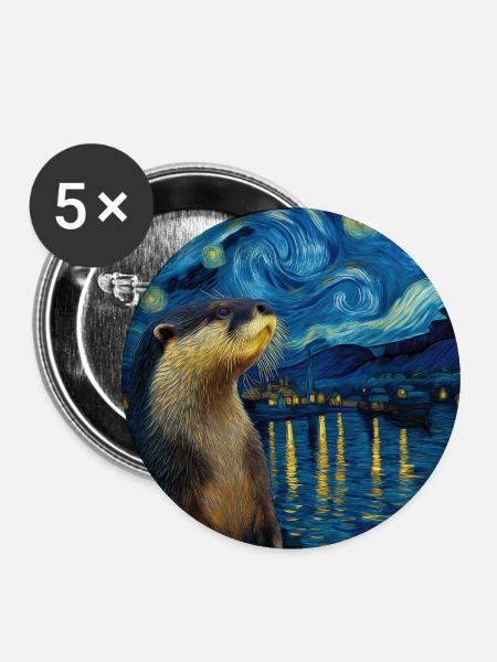 Otter Van Gogh - Buttons mittel 32 mm (5er Pack) - Weiß