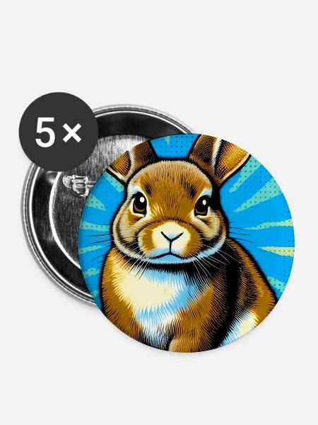 Kaninchen - Buttons mittel 32 mm (5er Pack) - Weiß