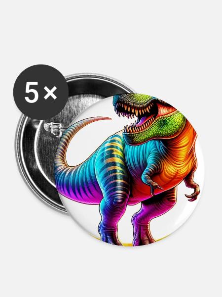 Dinosaurier - Buttons mittel 32 mm (5er Pack) - Weiß