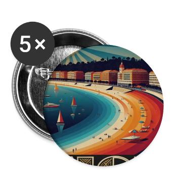 Schönes Vintage – Französische Riviera – Retro-Strandplakat - Buttons mittel 32 mm (5er Pack) - Weiß - Vorne
