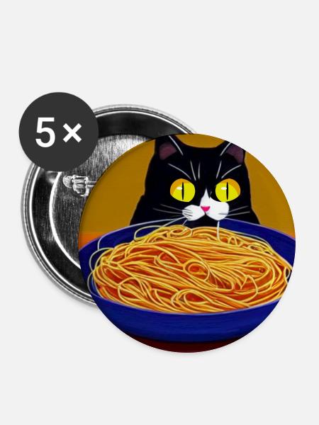 Katzenblick auf Spaghetti - Buttons mittel 32 mm (5er Pack) - Weiß