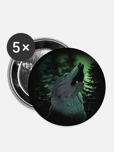 Wolfsruf im Nordlicht - Buttons mittel 32 mm (5er Pack) - Weiß