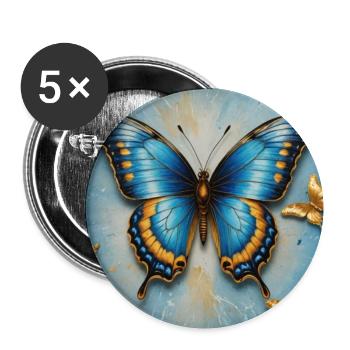 Azurblauer Schmetterling mit Goldakzenten - Buttons mittel 32 mm (5er Pack) - Weiß - Vorne