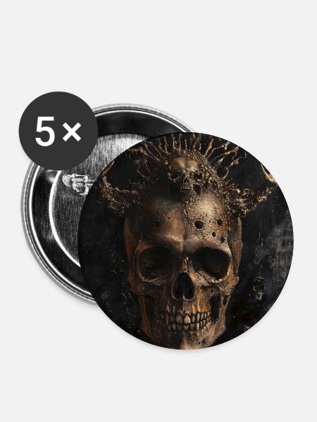 Golden Demonskull - Buttons mittel 32 mm (5er Pack) - Weiß