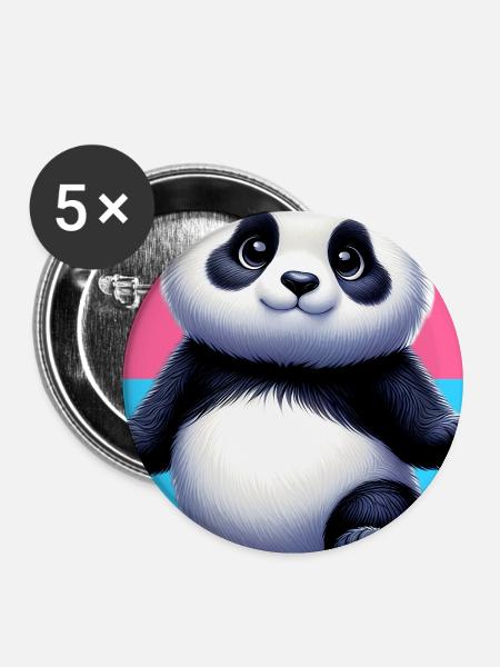 Panda - Buttons mittel 32 mm (5er Pack) - Weiß
