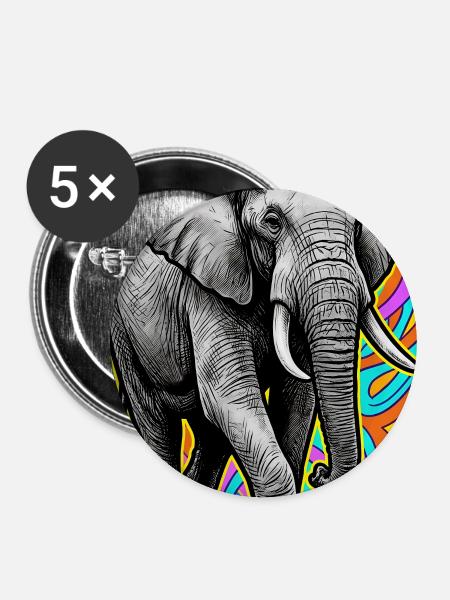Elefant - Buttons mittel 32 mm (5er Pack) - Weiß