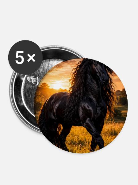 Abendlicht Schwarzpferd - Buttons mittel 32 mm (5er Pack) - Weiß