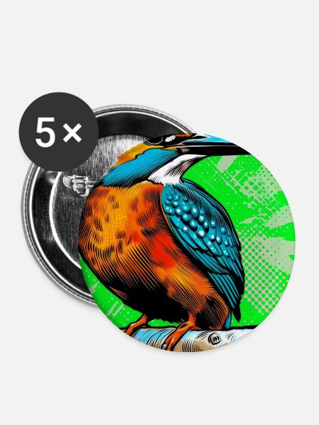 Eisvogel - Buttons mittel 32 mm (5er Pack) - Weiß