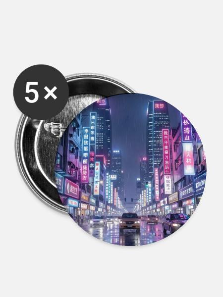 Neonregen-Stadtlandschaft - Buttons mittel 32 mm (5er Pack) - Weiß