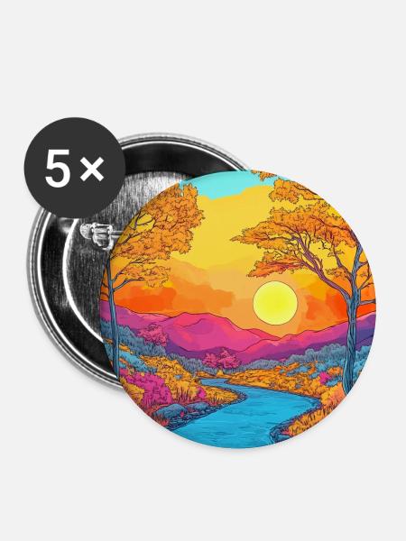 Lebendige Herbstlandschaftsszene - Buttons mittel 32 mm (5er Pack) - Weiß