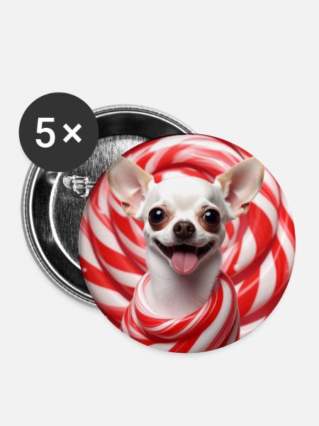 Chihuahua Candy Swirl - Buttons mittel 32 mm (5er Pack) - Weiß