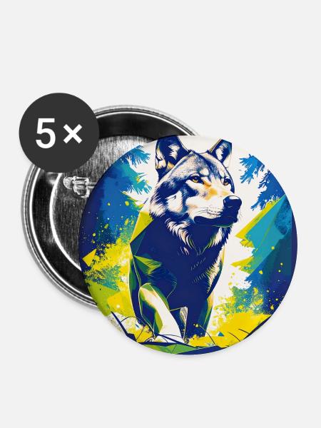 Geometrischer Wolf-Neonwald - Buttons mittel 32 mm (5er Pack) - Weiß