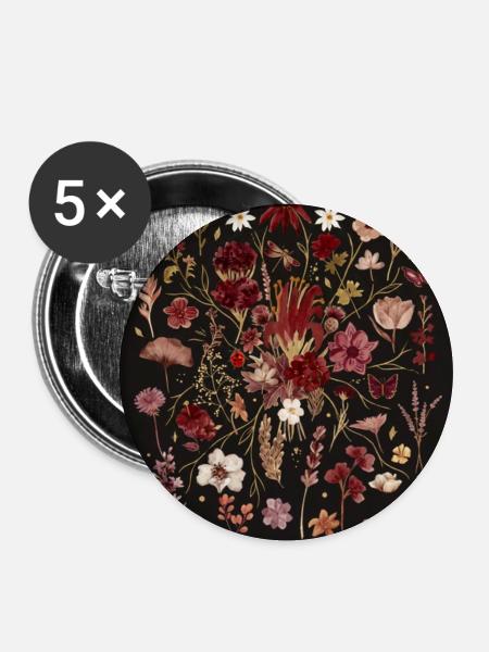 Nachtblumengarten - Buttons mittel 32 mm (5er Pack) - Weiß