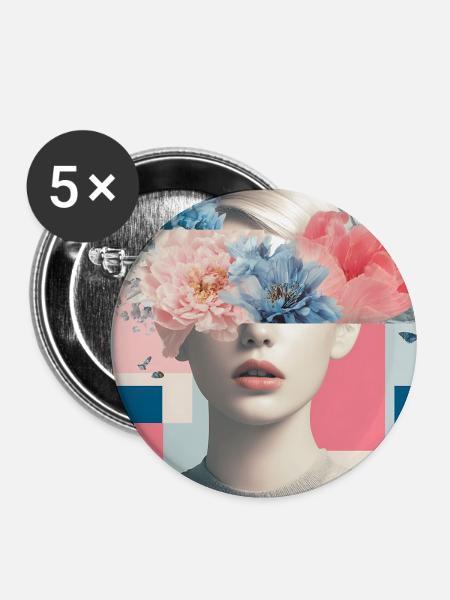 Abstrakte florale Weiblichkeit - Buttons mittel 32 mm (5er Pack) - Weiß