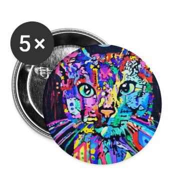 Portrait de chat au design psychédélique Pop Art - Lot de 5 moyens badges (32 mm) - blanc - Devant