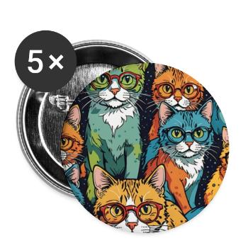 Bunte Katzen mit Brillen Muster - Buttons mittel 32 mm (5er Pack) - Weiß - Vorne