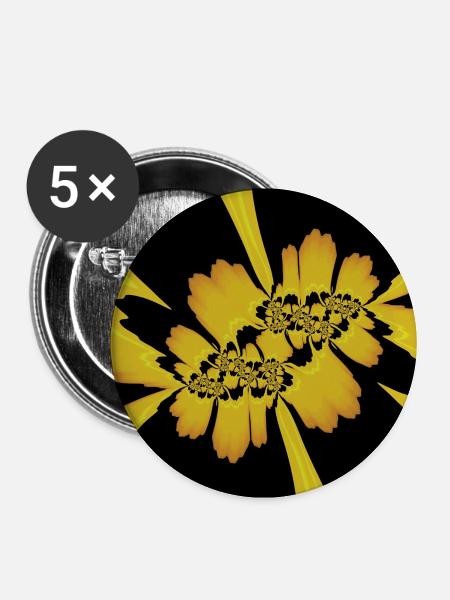Gelb Schwarz Blume - Buttons mittel 32 mm (5er Pack) - Weiß