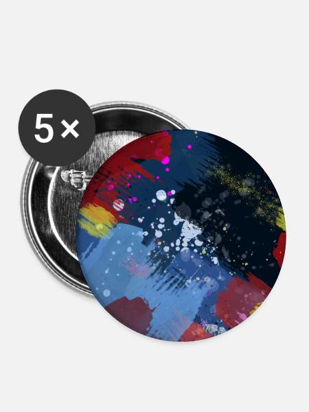 Farbexplosion Tintenstreifen - Buttons mittel 32 mm (5er Pack) - Weiß