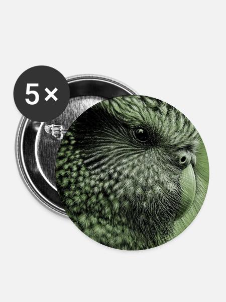 Kakapo Illustration in Grün - Buttons mittel 32 mm (5er Pack) - Weiß