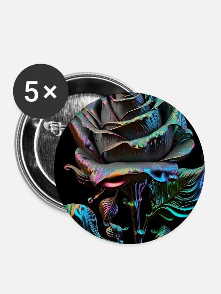 Regenbogenrose Metallisch - Buttons mittel 32 mm (5er Pack) - Weiß