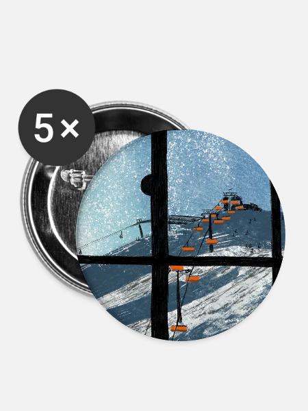 Fensterblick Skilift Blau - Buttons mittel 32 mm (5er Pack) - Weiß