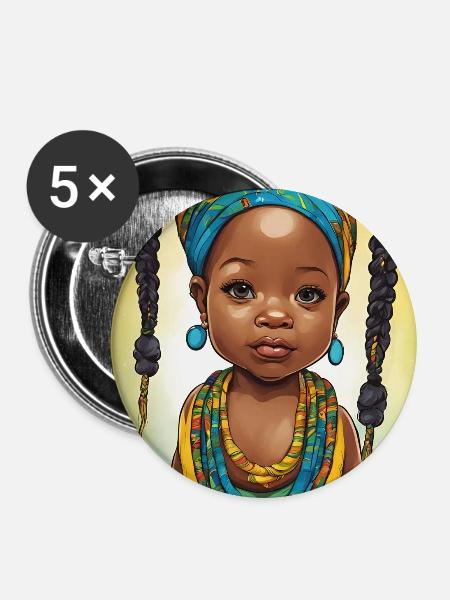 Afrikanisches Mädchen - Buttons mittel 32 mm (5er Pack) - Weiß