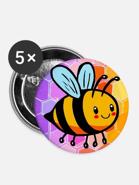 Biene - Buttons mittel 32 mm (5er Pack) - Weiß