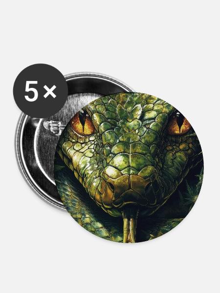 Schlangenauge mit Blattmuster - Buttons mittel 32 mm (5er Pack) - Weiß