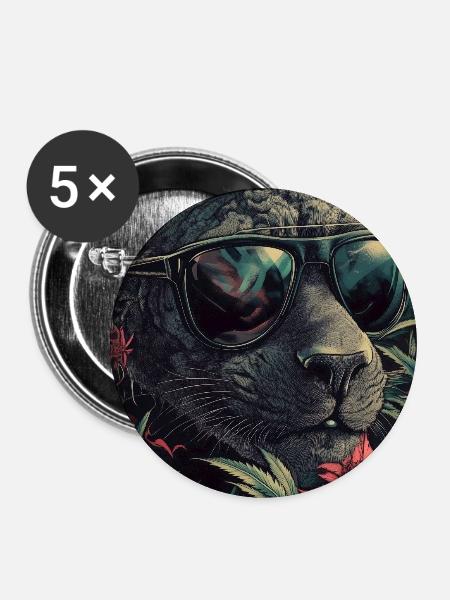 Tropenkatze mit Sonnenbrille - Buttons mittel 32 mm (5er Pack) - Weiß