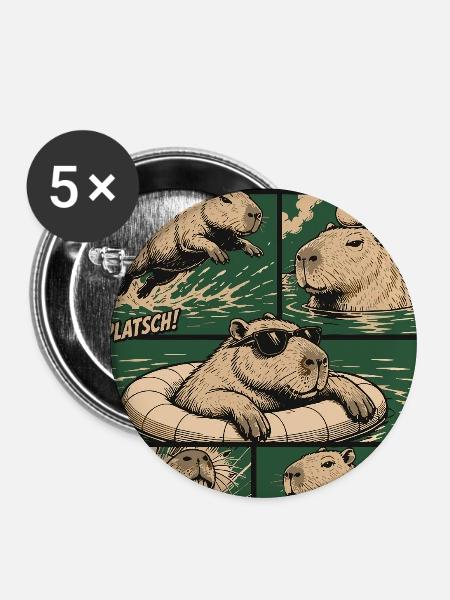 Comic Capybara Action Style - Buttons mittel 32 mm (5er Pack) - Weiß
